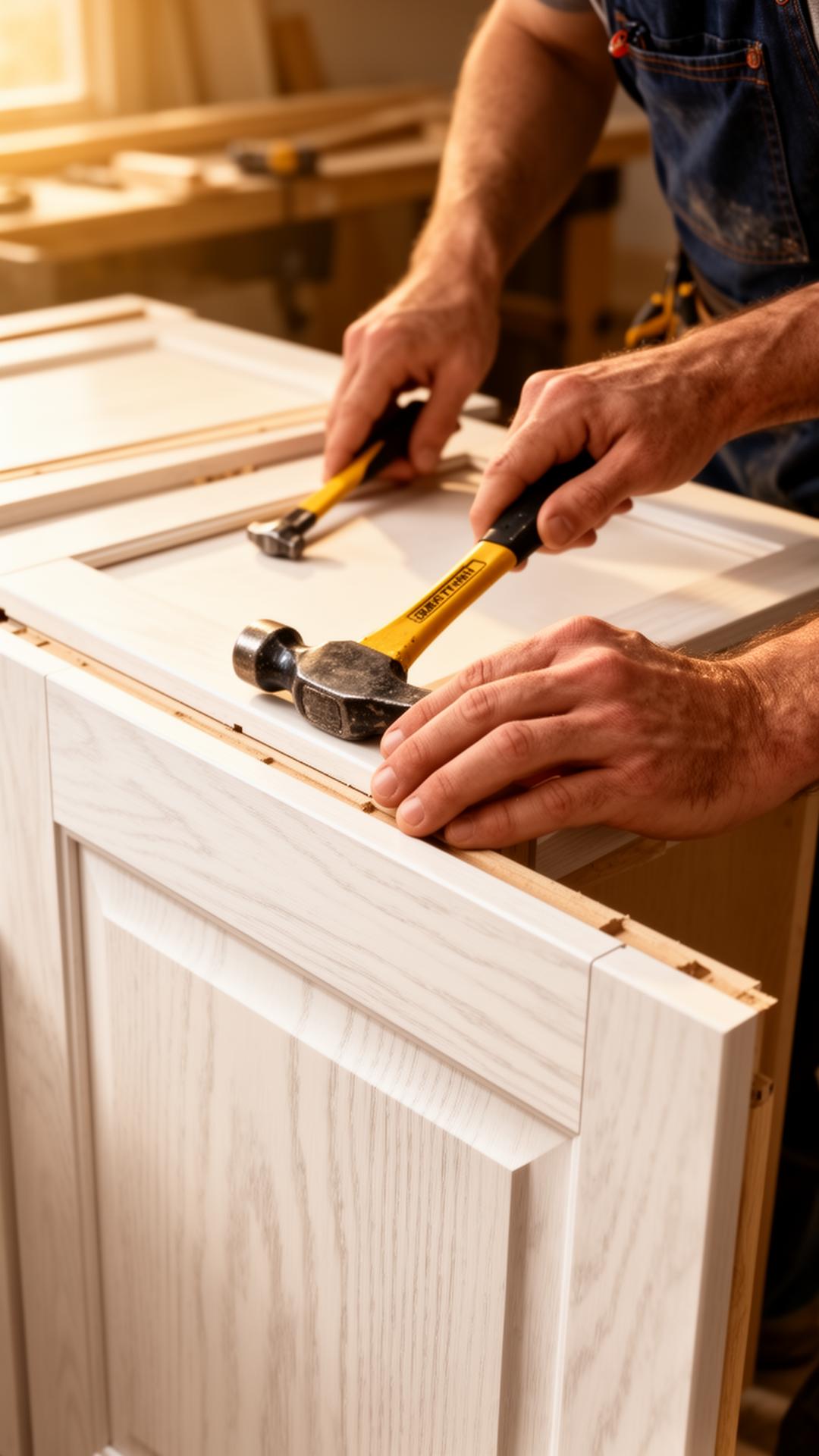 Craftsman installing custom cabinetry